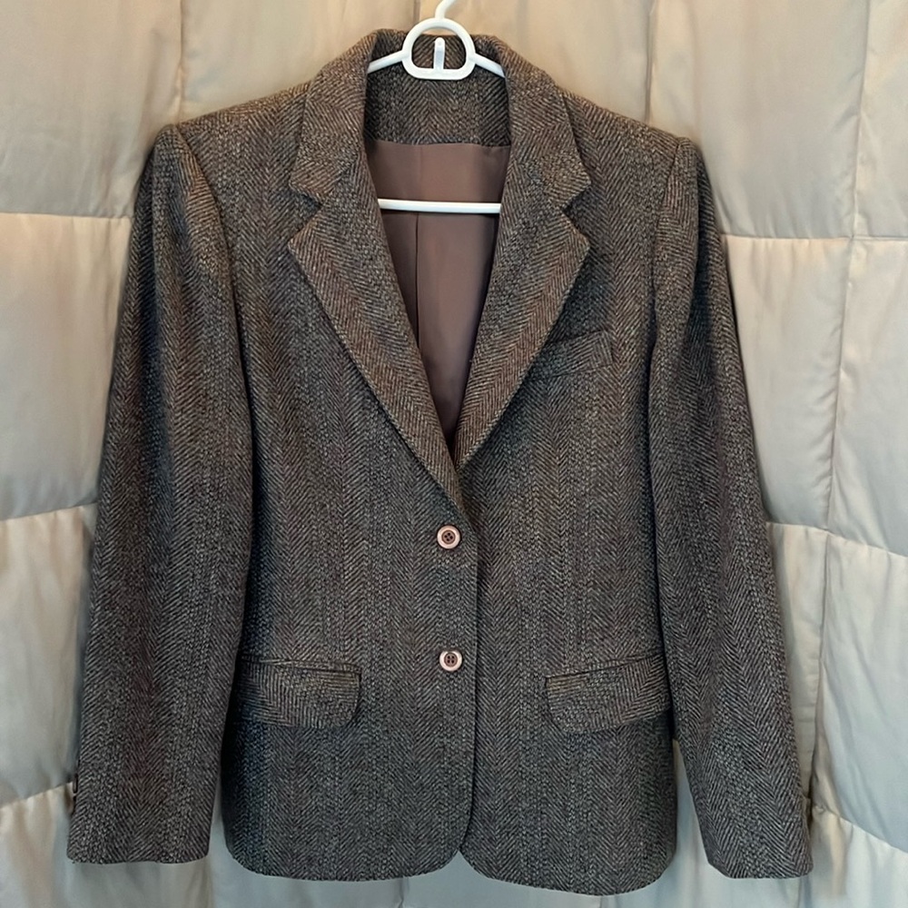 Vintage 100% Wool Tweed Brown Blazer